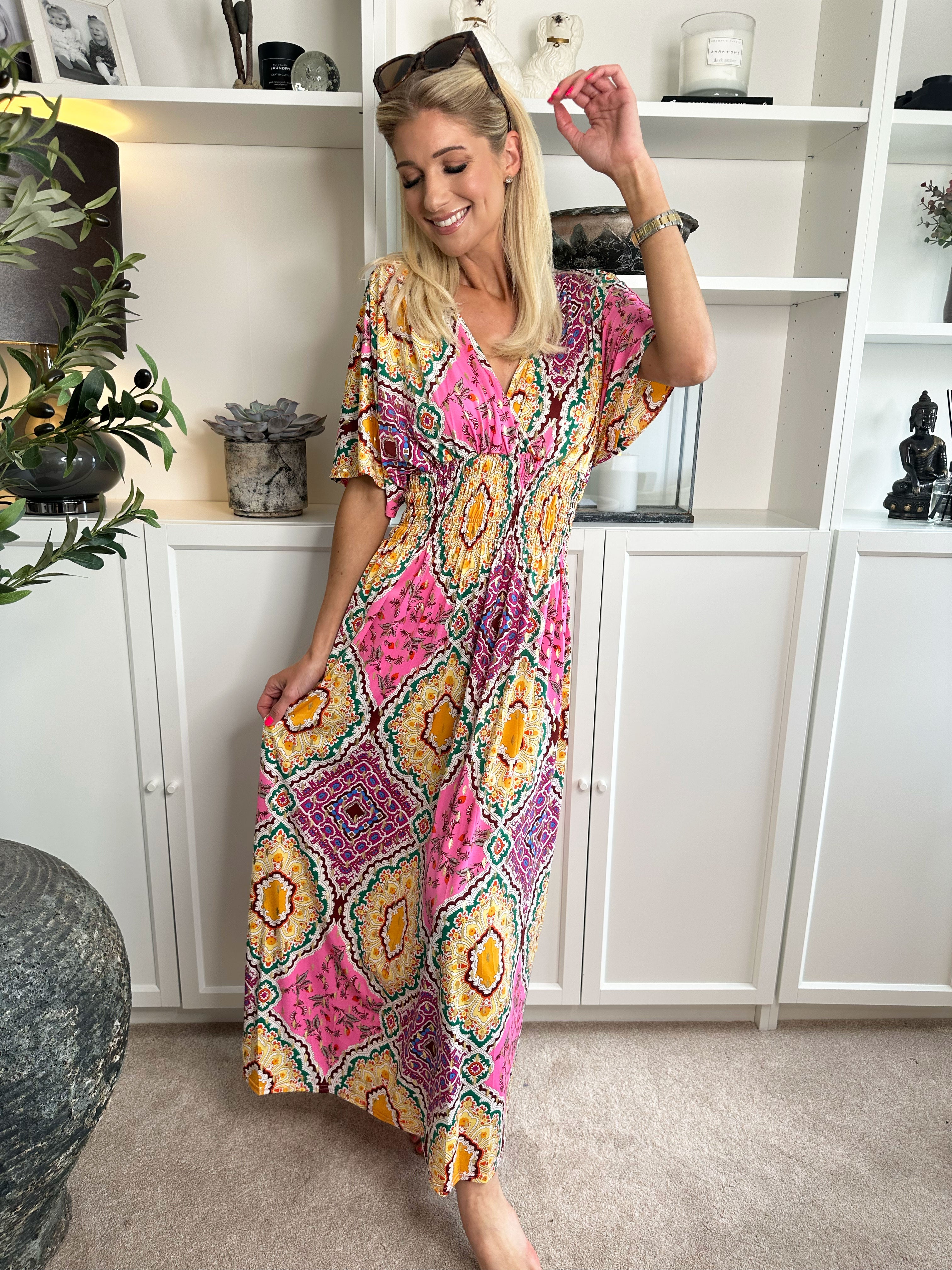 Pams Multi - Lang elastisk kjole i krølfrit stof